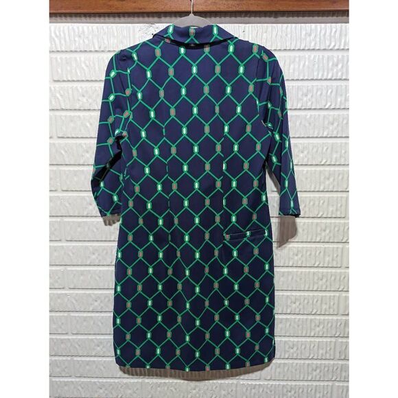 Katherine Way Women's Green Blue Nylon Front Pockets Gold Button Dress Small - Picture 4 of 6